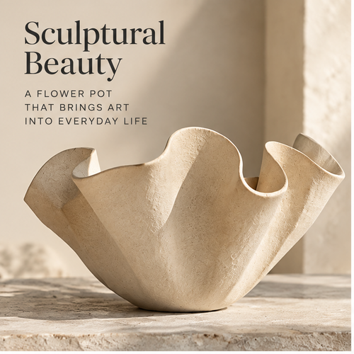 Sculptural cream planter showing its undulating rim and curved silhouette