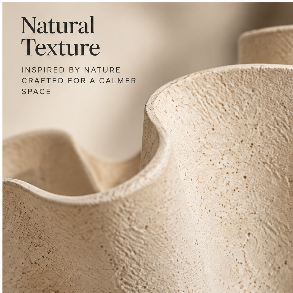 Close-up of the planter's textured cream surface and wave-shaped rim